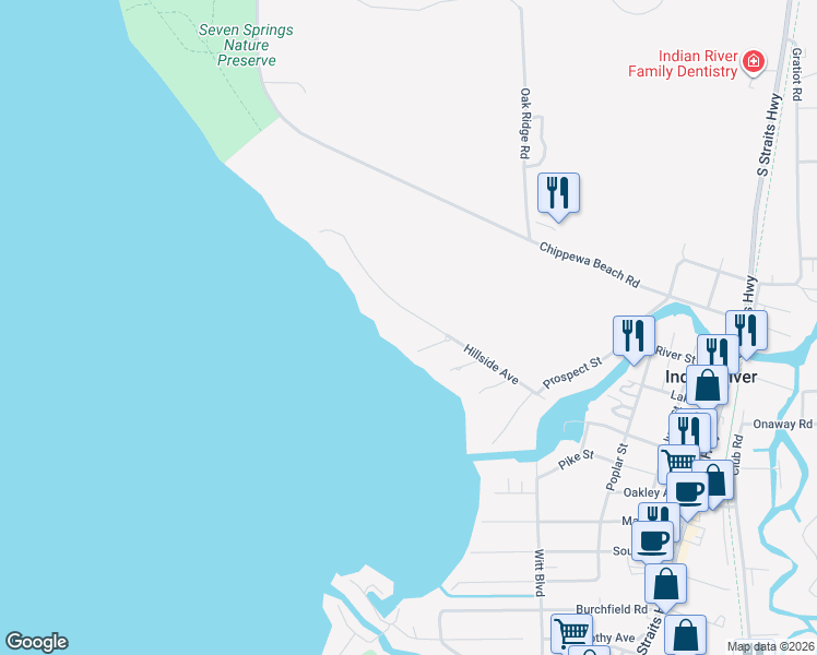 map of restaurants, bars, coffee shops, grocery stores, and more near 6597 Hillside Avenue in Indian River