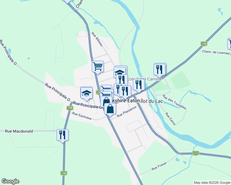 map of restaurants, bars, coffee shops, grocery stores, and more near 135 Rue Sawyer in Cookshire-Eaton
