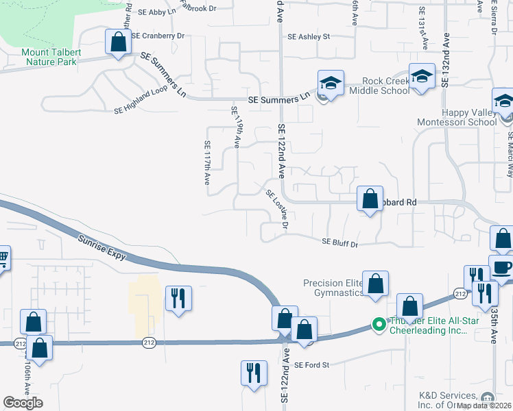 map of restaurants, bars, coffee shops, grocery stores, and more near 15060 Southeast Diamond Drive in Clackamas