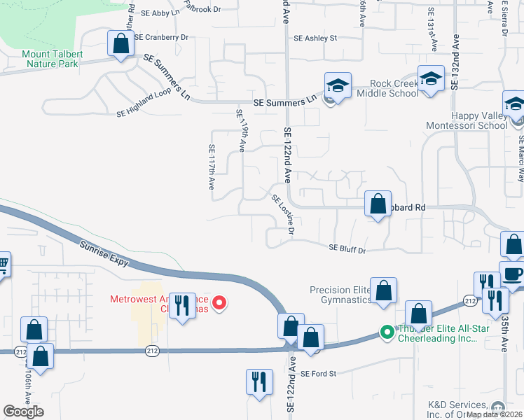 map of restaurants, bars, coffee shops, grocery stores, and more near 15060 Southeast Diamond Drive in Clackamas