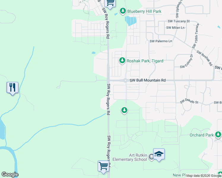 map of restaurants, bars, coffee shops, grocery stores, and more near 14618 Southwest 169th Avenue in Tigard