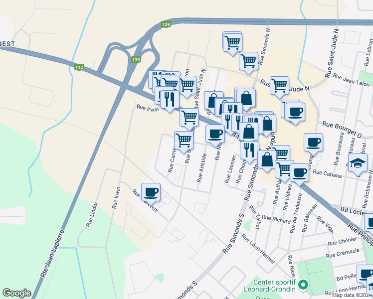 map of restaurants, bars, coffee shops, grocery stores, and more near 36 Rue Saint-Jude Sud in Granby