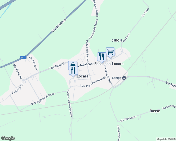 map of restaurants, bars, coffee shops, grocery stores, and more near 14 Via Renato Simoni in Locara