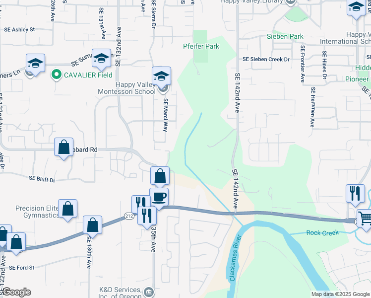 map of restaurants, bars, coffee shops, grocery stores, and more near 14196 Southeast Iseli Lane in Clackamas County