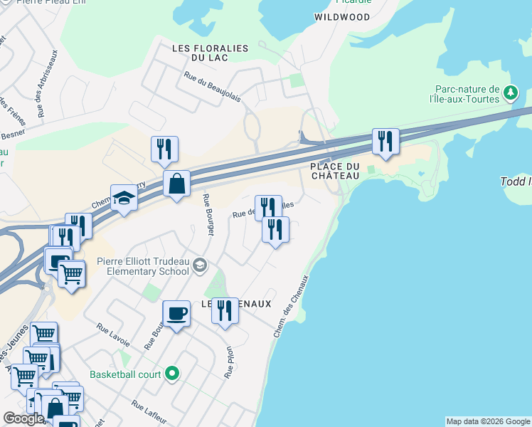 map of restaurants, bars, coffee shops, grocery stores, and more near 2122 Rue des Sarcelles in Vaudreuil-Dorion