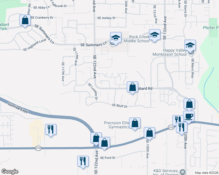 map of restaurants, bars, coffee shops, grocery stores, and more near 12301 Southeast Hubbard Road in Clackamas
