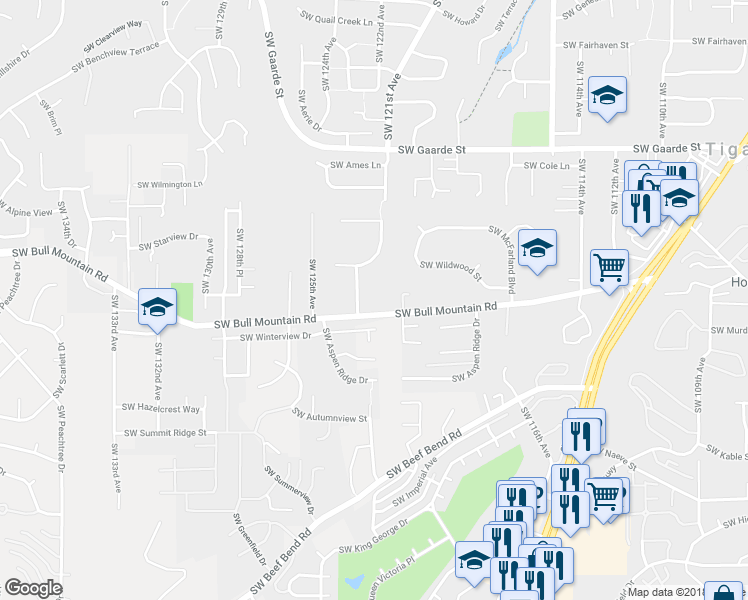 map of restaurants, bars, coffee shops, grocery stores, and more near 14670 Southwest Hazeltree Terrace in Tigard