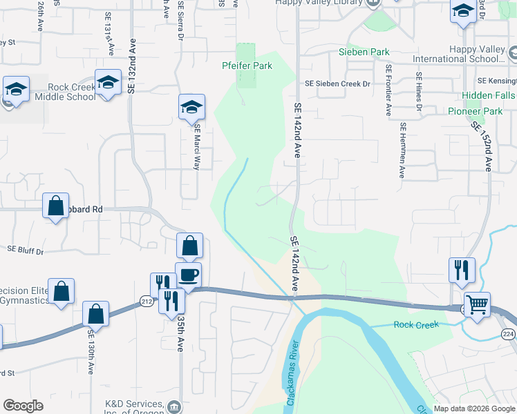 map of restaurants, bars, coffee shops, grocery stores, and more near 14178 Southeast Iseli Lane in Clackamas County