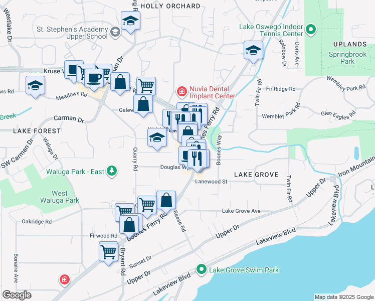 map of restaurants, bars, coffee shops, grocery stores, and more near 3990 Southwest Collins Way in Lake Oswego