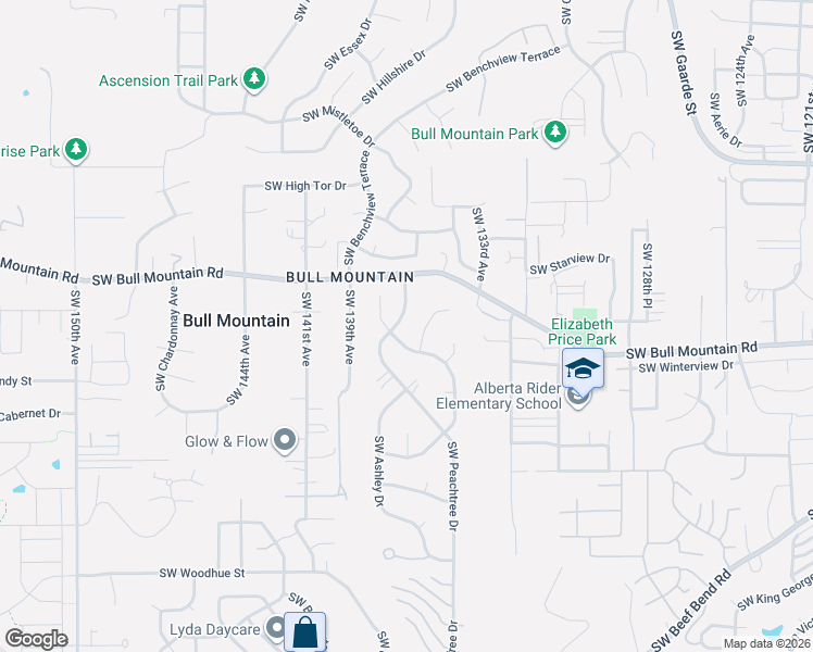 map of restaurants, bars, coffee shops, grocery stores, and more near 14590 Southwest Peachtree Drive in Tigard