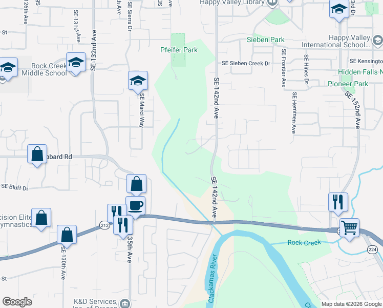 map of restaurants, bars, coffee shops, grocery stores, and more near 14178 Southeast Iseli Lane in Clackamas County