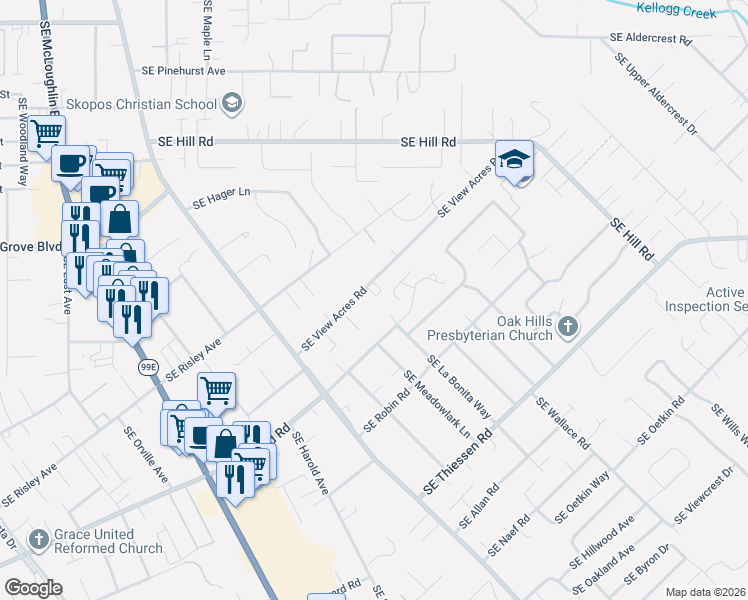 map of restaurants, bars, coffee shops, grocery stores, and more near 15042 Southeast Concord Court in Milwaukie