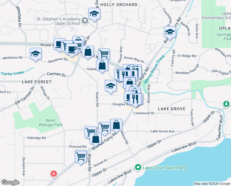 map of restaurants, bars, coffee shops, grocery stores, and more near in Lake Oswego