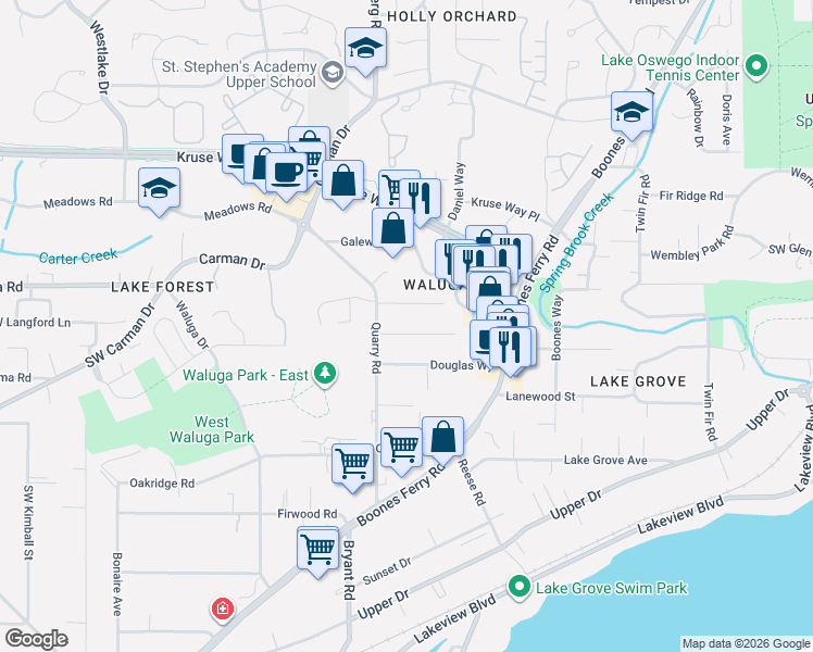 map of restaurants, bars, coffee shops, grocery stores, and more near 4341 Southwest Collins Way in Lake Oswego