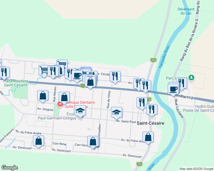 map of restaurants, bars, coffee shops, grocery stores, and more near 1090 Québec 112 in Saint-Césaire
