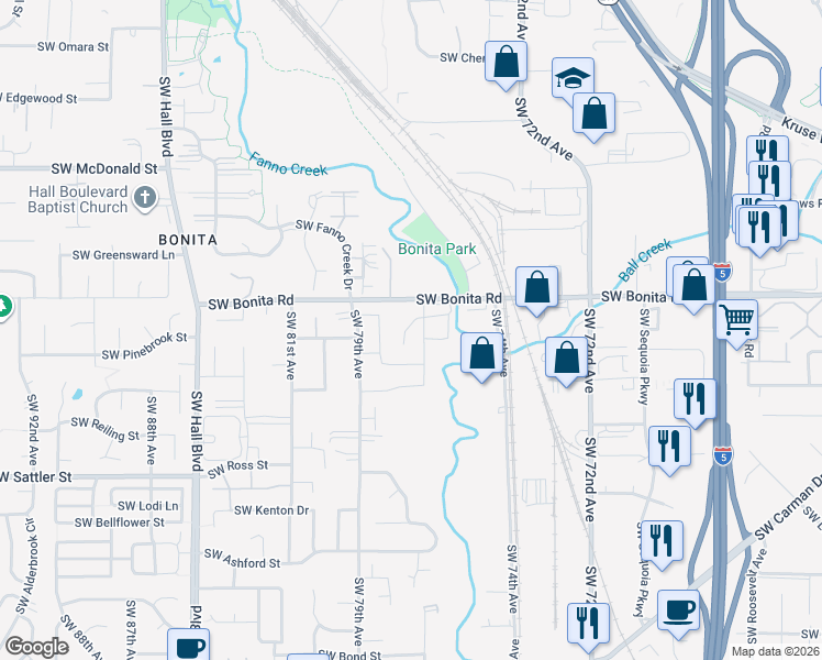 map of restaurants, bars, coffee shops, grocery stores, and more near 14655 Southwest 76th Avenue in Portland