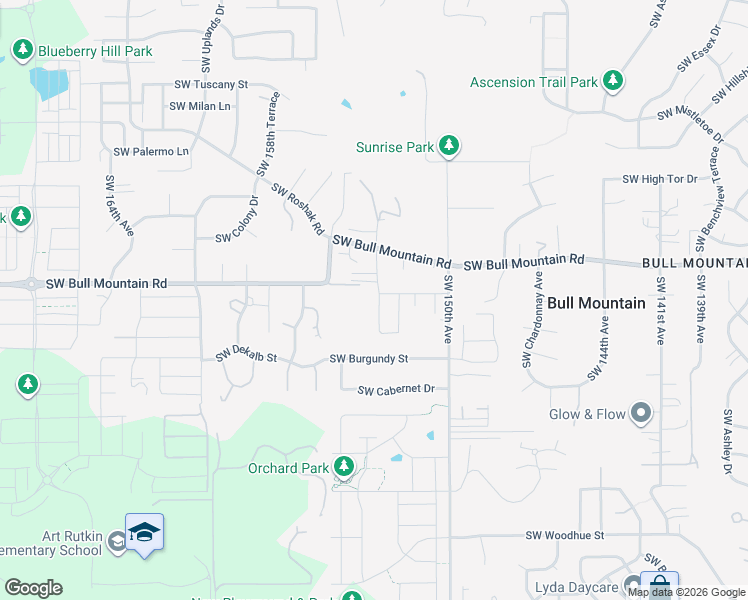 map of restaurants, bars, coffee shops, grocery stores, and more near 14551 Southwest 153rd Avenue in Portland