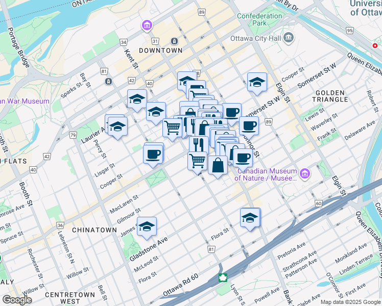 map of restaurants, bars, coffee shops, grocery stores, and more near 2 Beckington Private in Ottawa