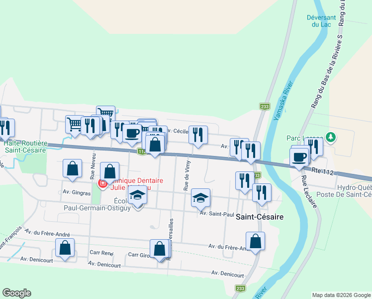 map of restaurants, bars, coffee shops, grocery stores, and more near 1090 Québec 112 in Saint-Césaire