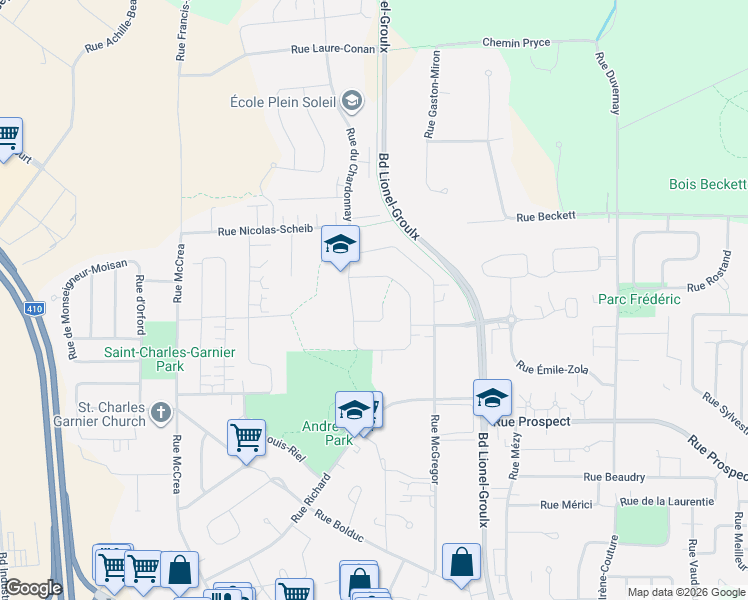 map of restaurants, bars, coffee shops, grocery stores, and more near 871 Rue du Chancellor in Sherbrooke