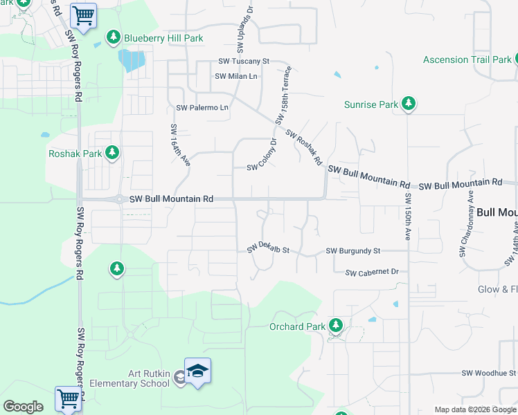 map of restaurants, bars, coffee shops, grocery stores, and more near 15938 Southwest Enna Court in Tigard