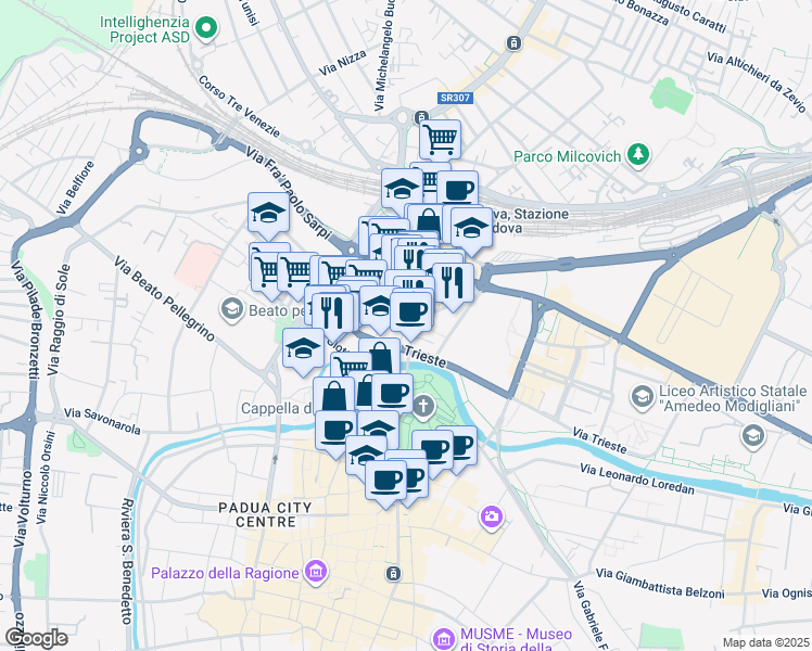 map of restaurants, bars, coffee shops, grocery stores, and more near 2 Corso del Popolo in Padova