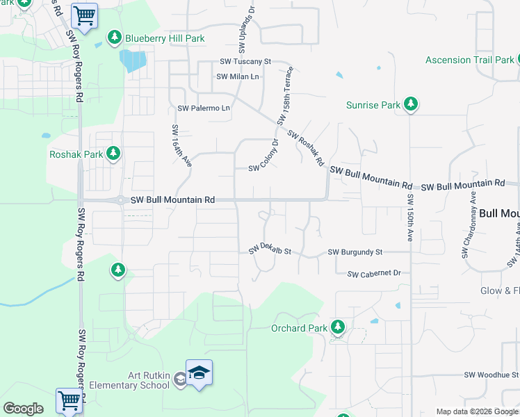 map of restaurants, bars, coffee shops, grocery stores, and more near 15938 Southwest Enna Court in Tigard