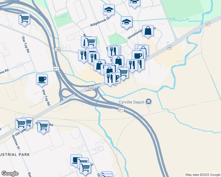 map of restaurants, bars, coffee shops, grocery stores, and more near 1486 Innes Road in Ottawa