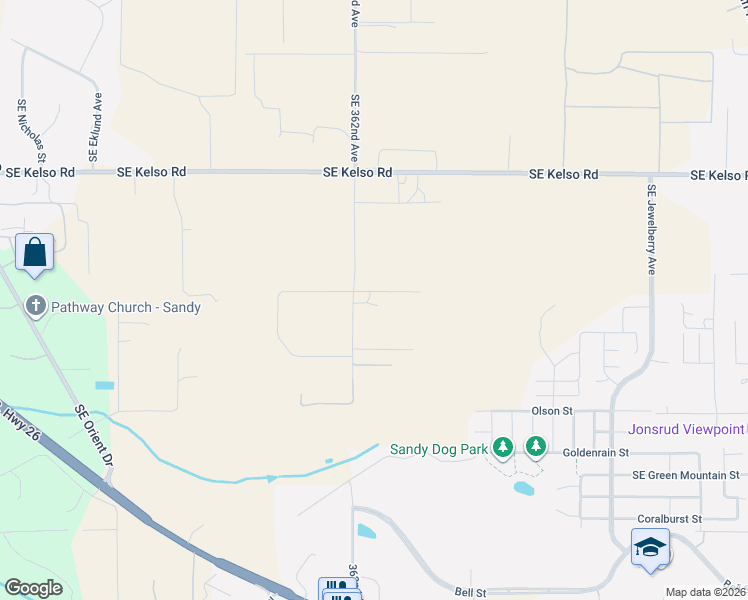 map of restaurants, bars, coffee shops, grocery stores, and more near 15110 Southeast 362nd Avenue in Boring