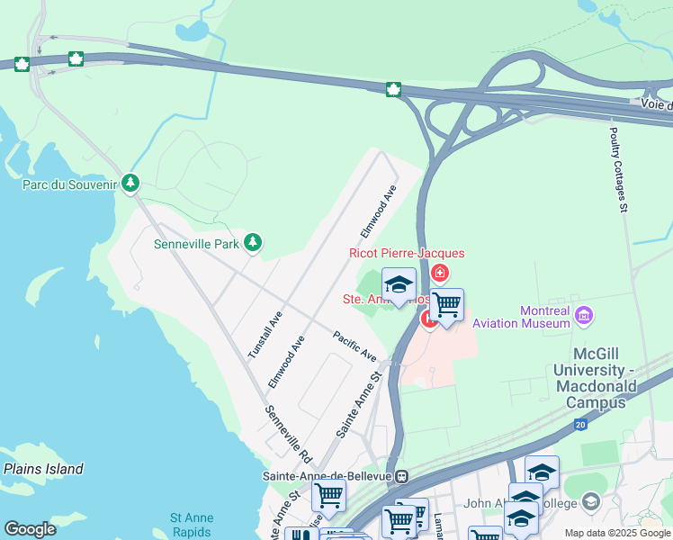 map of restaurants, bars, coffee shops, grocery stores, and more near 31 Elmwood Avenue in Senneville