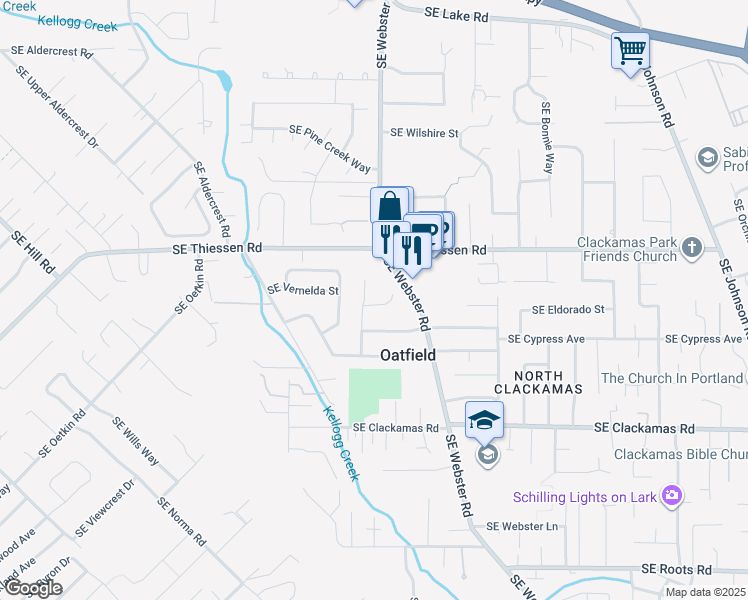 map of restaurants, bars, coffee shops, grocery stores, and more near 6821 Southeast Renada Street in Milwaukie