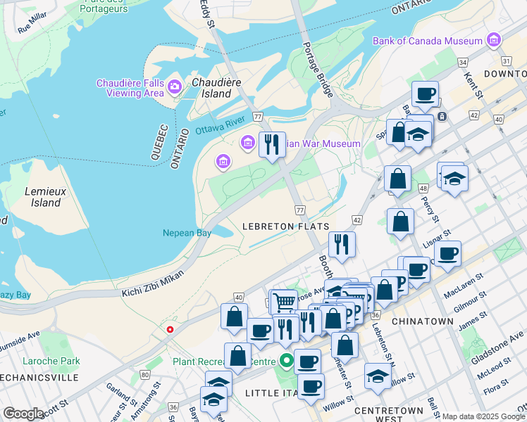 map of restaurants, bars, coffee shops, grocery stores, and more near 116 87 , 79 87 , 89 91 , 86 112 Broad Street in Ottawa