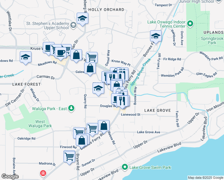 map of restaurants, bars, coffee shops, grocery stores, and more near 3973 Mercantile Drive in Lake Oswego