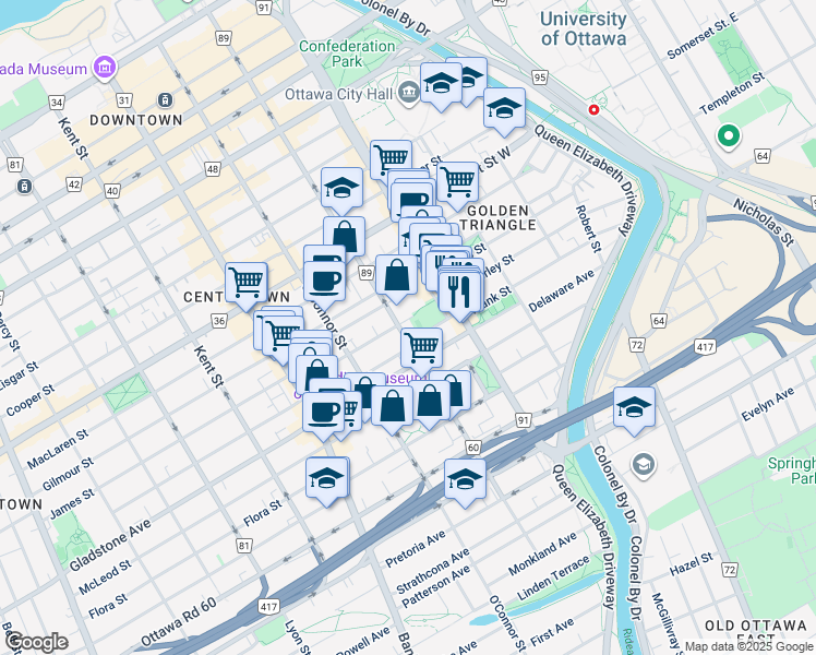 map of restaurants, bars, coffee shops, grocery stores, and more near 317 Metcalfe Street in Ottawa