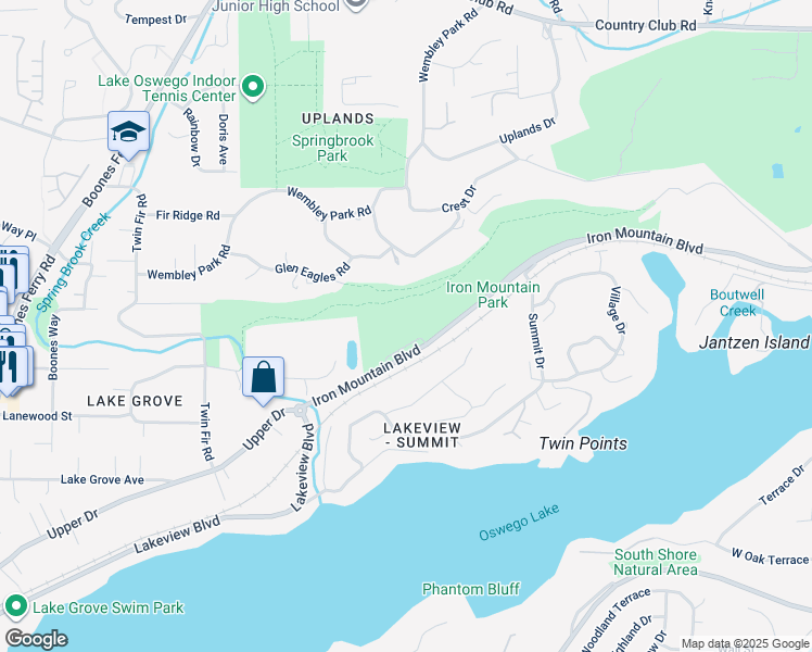 map of restaurants, bars, coffee shops, grocery stores, and more near 2311 Iron Mountain Boulevard in Lake Oswego