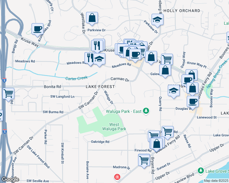 map of restaurants, bars, coffee shops, grocery stores, and more near 15237 Candlewood Court in Lake Oswego