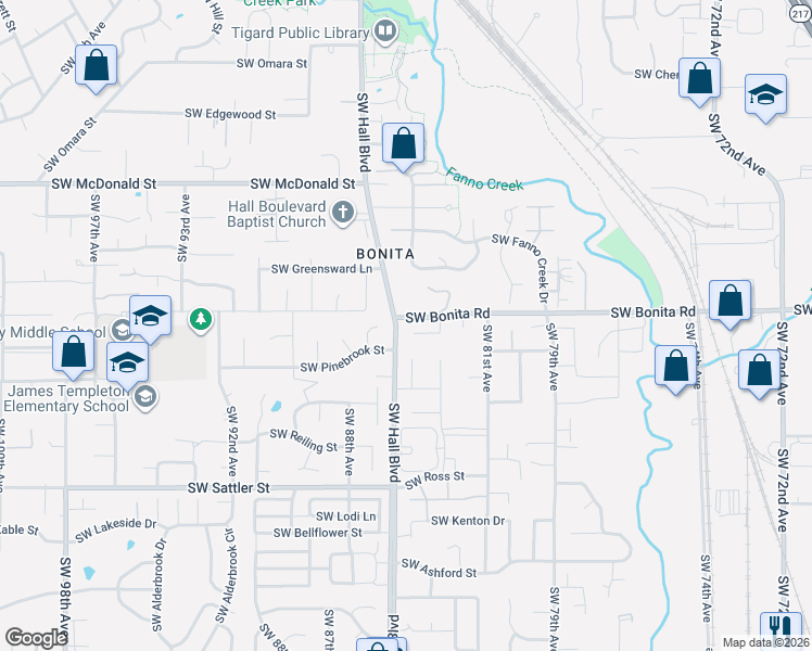 map of restaurants, bars, coffee shops, grocery stores, and more near 14599 Southwest 83rd Court in Tigard