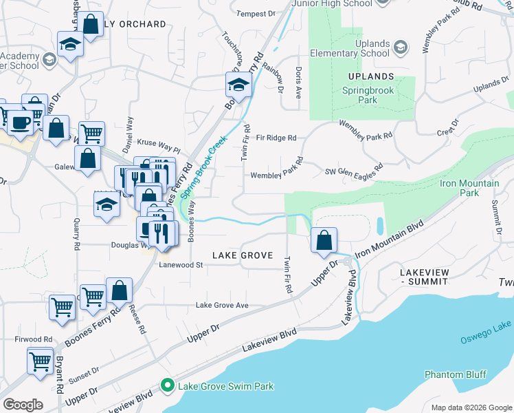 map of restaurants, bars, coffee shops, grocery stores, and more near 3309 Edgemont Road in Lake Oswego
