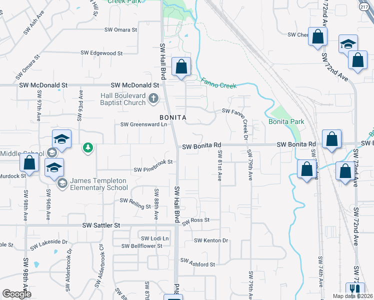 map of restaurants, bars, coffee shops, grocery stores, and more near 14575 Southwest 83rd Court in Tigard