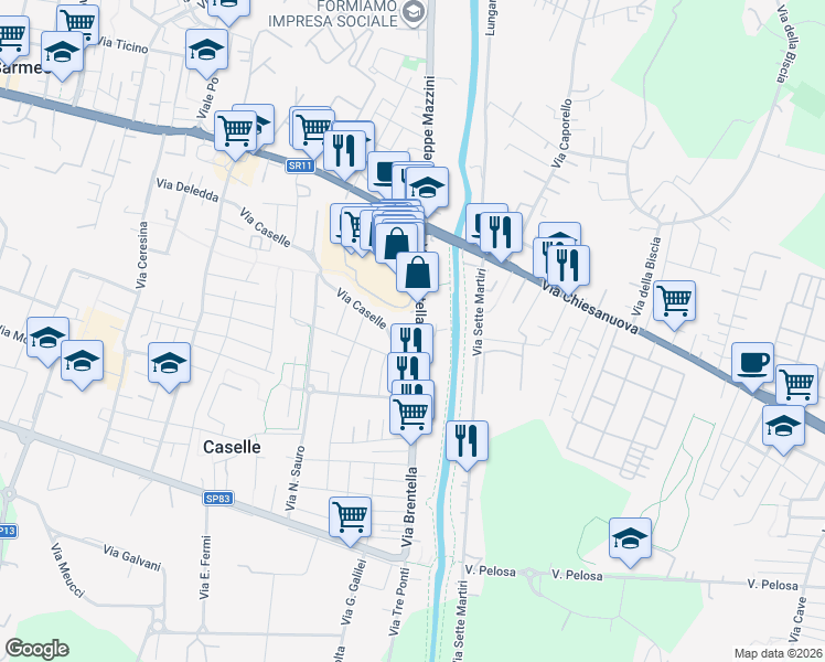 map of restaurants, bars, coffee shops, grocery stores, and more near in Sarmeola