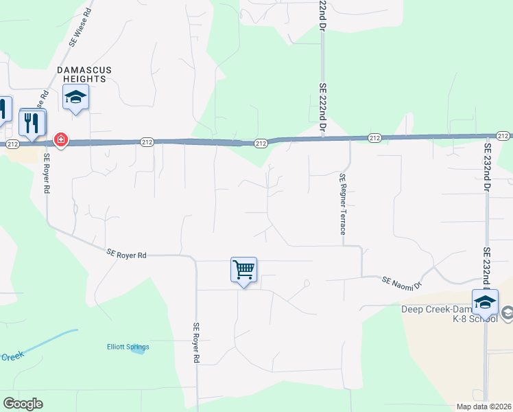 map of restaurants, bars, coffee shops, grocery stores, and more near 14801 Southeast Crosscreek Court in Damascus