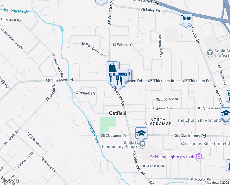 map of restaurants, bars, coffee shops, grocery stores, and more near in Oatfield
