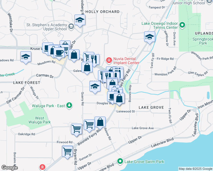map of restaurants, bars, coffee shops, grocery stores, and more near 4055 Mercantile Drive in Lake Oswego