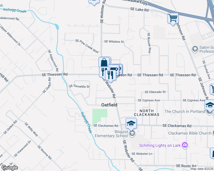 map of restaurants, bars, coffee shops, grocery stores, and more near in Oatfield