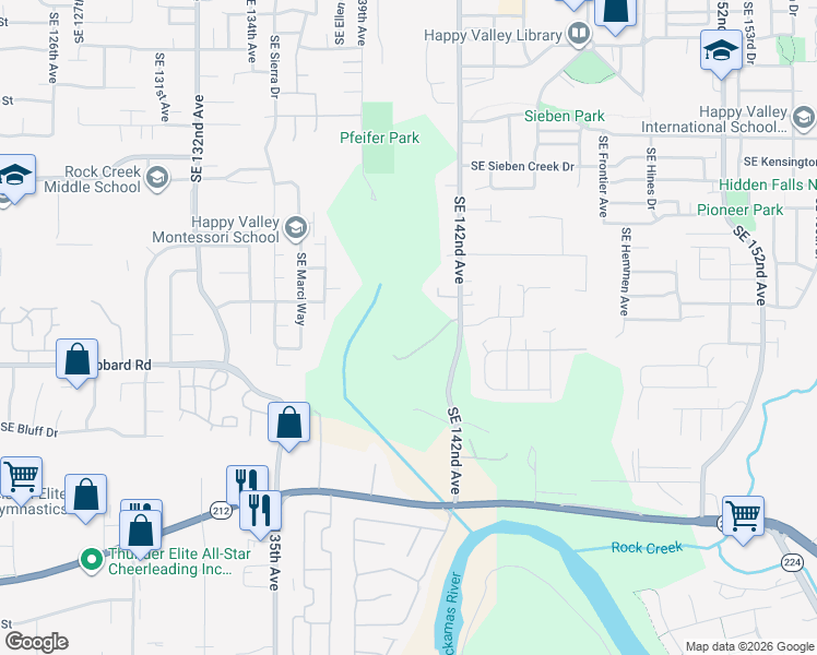 map of restaurants, bars, coffee shops, grocery stores, and more near 14917 Southeast 142nd Avenue in Clackamas