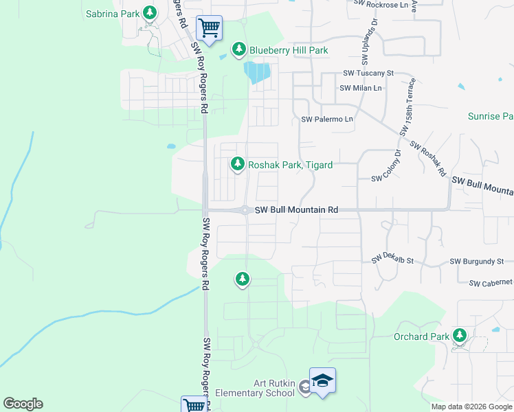 map of restaurants, bars, coffee shops, grocery stores, and more near 16644 Southwest Botany Bay Lane in Tigard