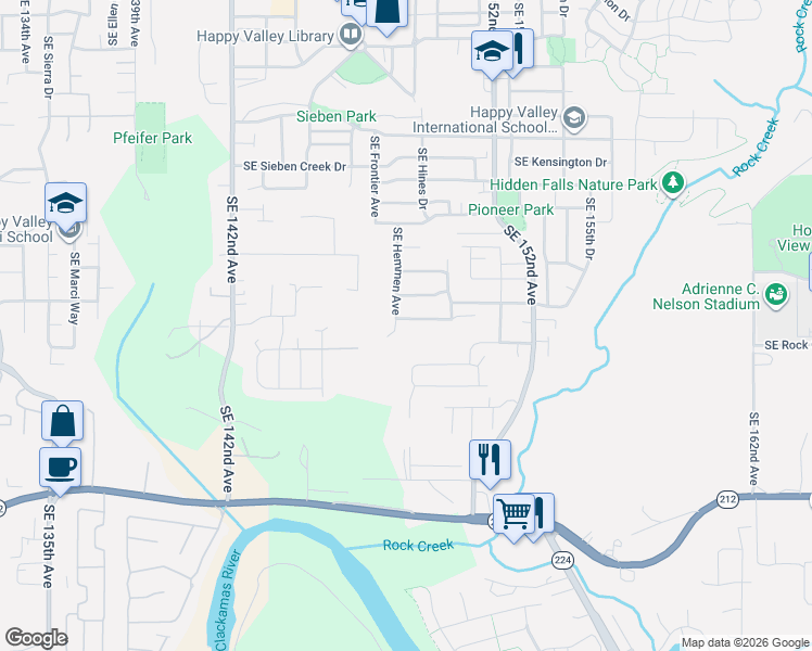 map of restaurants, bars, coffee shops, grocery stores, and more near 14767 Southeast Hemmen Avenue in Clackamas