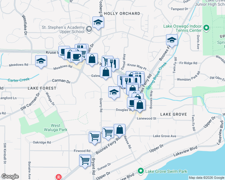 map of restaurants, bars, coffee shops, grocery stores, and more near 4260 Country Woods Court in Lake Oswego