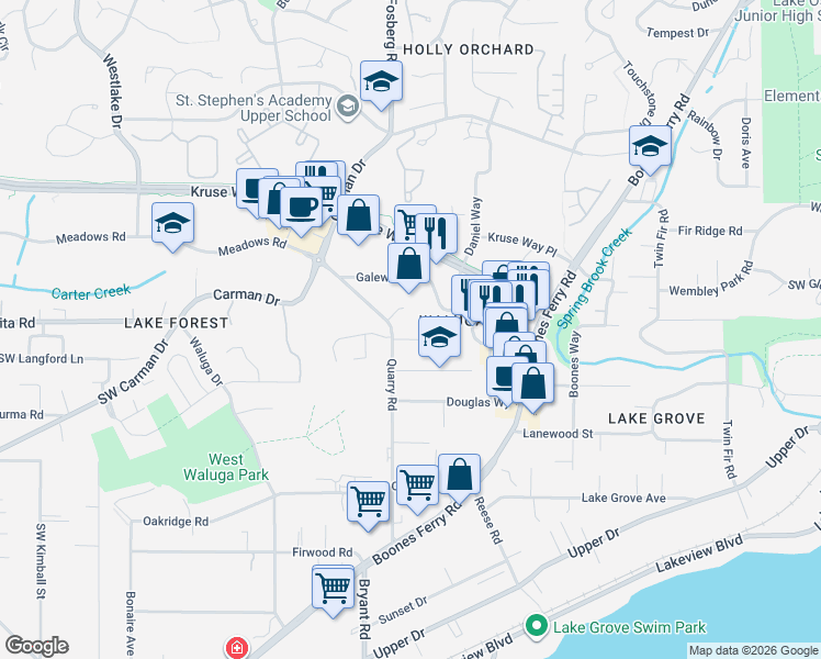 map of restaurants, bars, coffee shops, grocery stores, and more near 4260 Country Woods Court in Lake Oswego