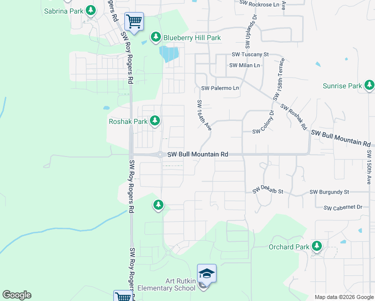 map of restaurants, bars, coffee shops, grocery stores, and more near 14445 Southwest 164th Avenue in Tigard